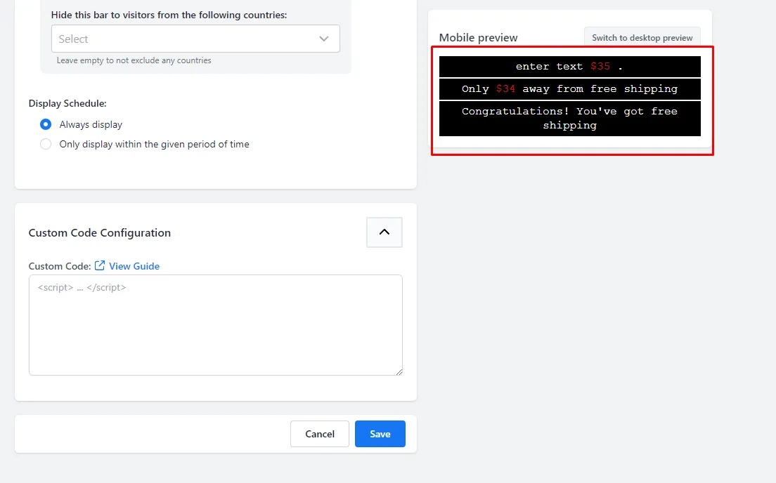 Bar preview showing the default font without any custom CSS code applied
