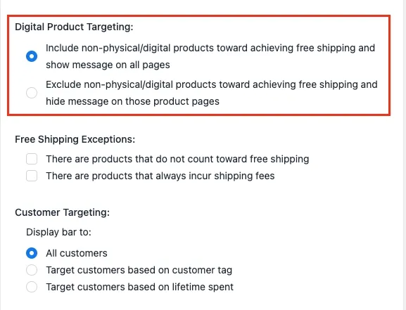 Digital product targeting set to include all products by default