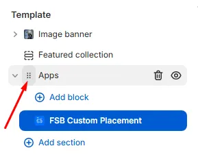 Dotted drag tab used to reposition the FSB Custom Placement section