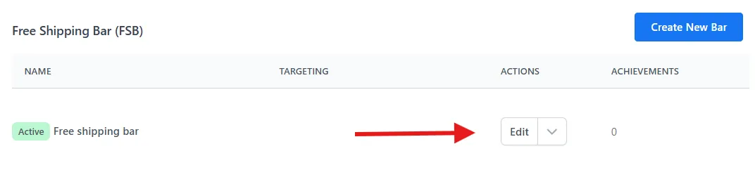 App dashboard with the Edit button highlighted on a bar