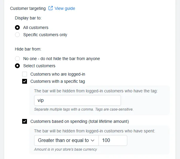 Hide bar or logic example