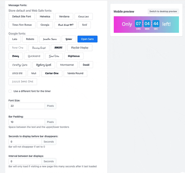 Fonts option