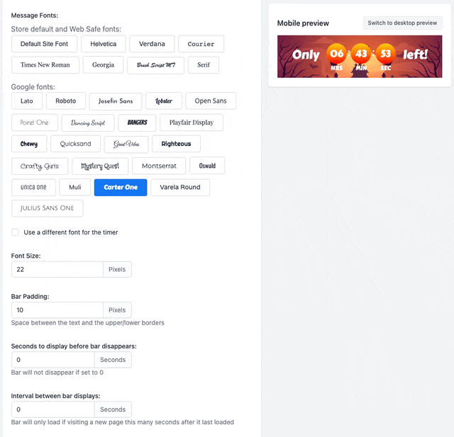 Fonts option