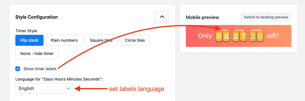 Timer Labels option