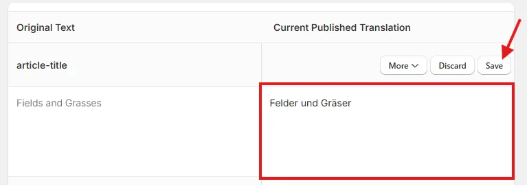 Save button after reviewing an AI-generated translation draft