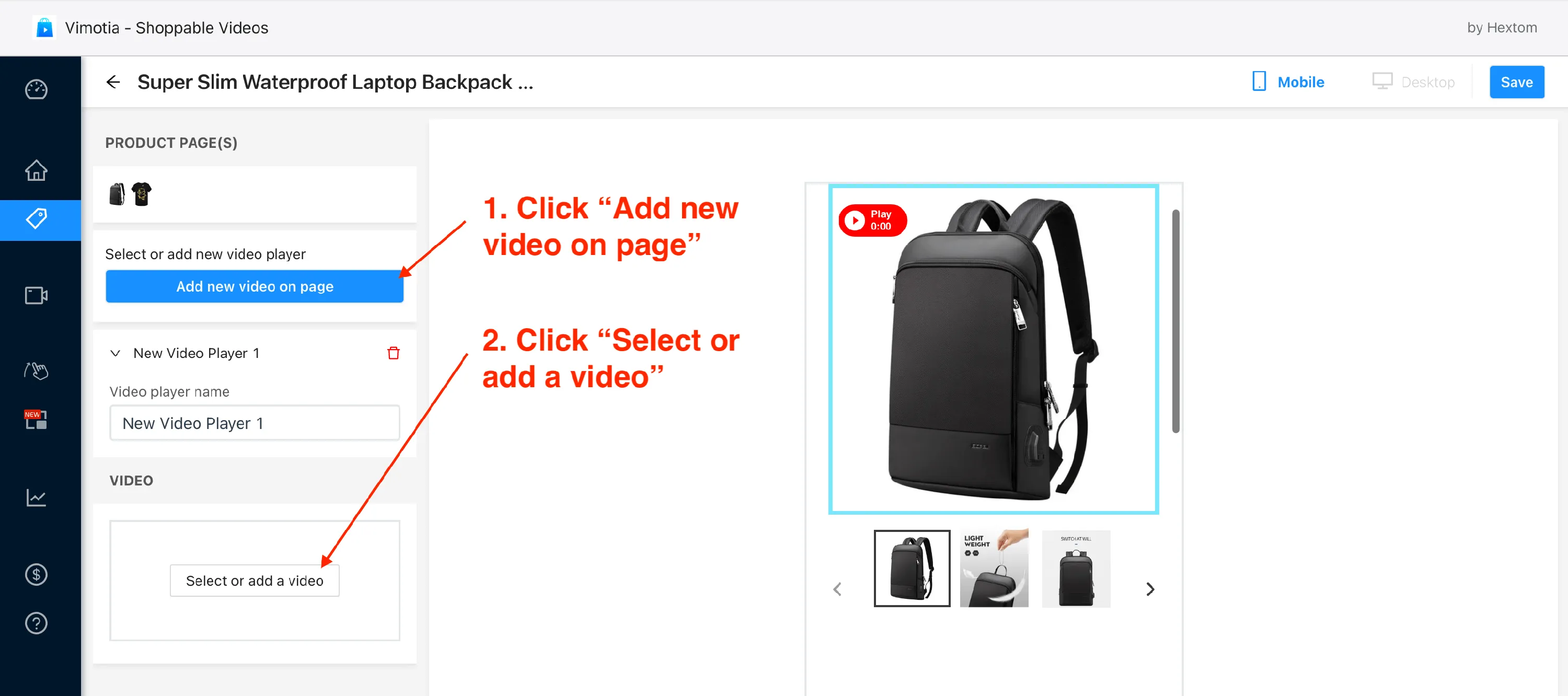 Publish a video on your product page