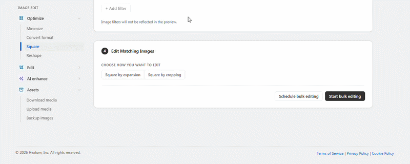 Choosing Square by cropping in the Edit Matching Images step