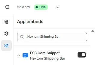 App embeds setting in the Shopify theme editor, required for customer targeting
