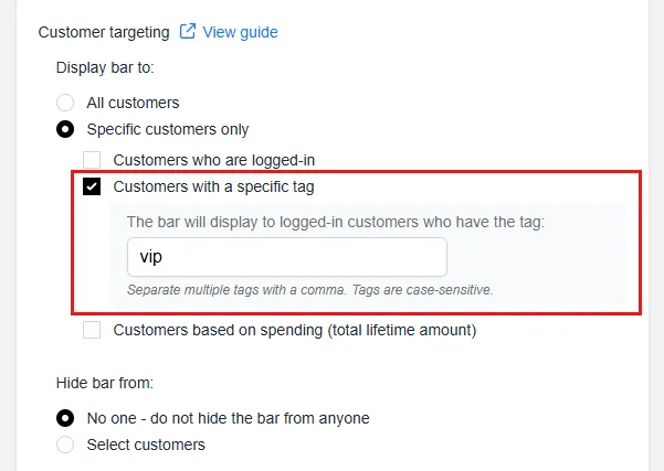 Customer Tag setting