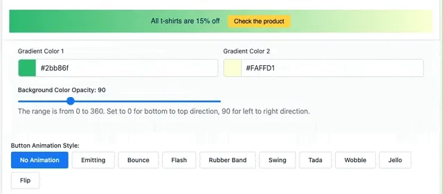 Animation showing how to customize a gradient using color pickers and the angle slider