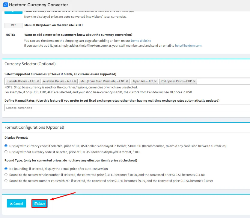 Format Configurations settings