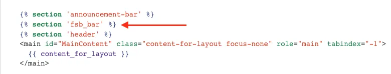 Section tag inserted in a liquid file to render the FSB bar section