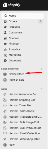Online Store navigation item in Shopify admin