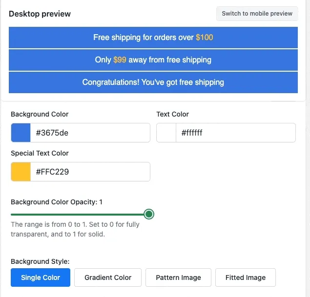 Animation demonstrating a half-transparent bar background revealing the page content behind it
