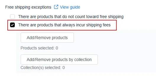 Free Shipping Exceptions setting with the Option 2 checkbox selected