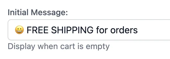 Emoji pasted into the message field in the Free Shipping Bar app