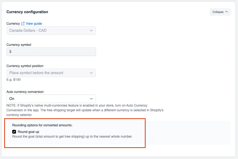 Round goal up option that converts decimal currency amounts to whole numbers