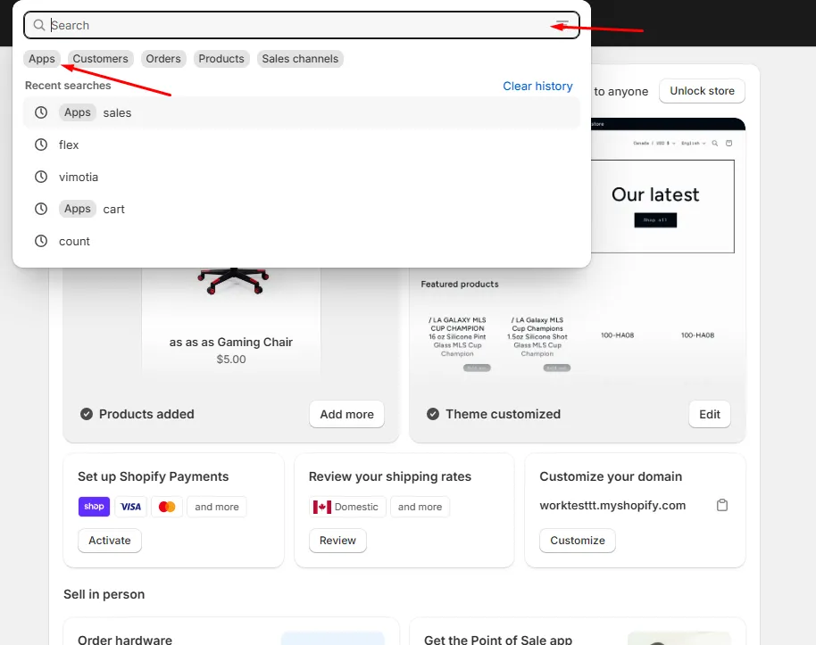 Searching for the Free Shipping Bar app in the Shopify app store
