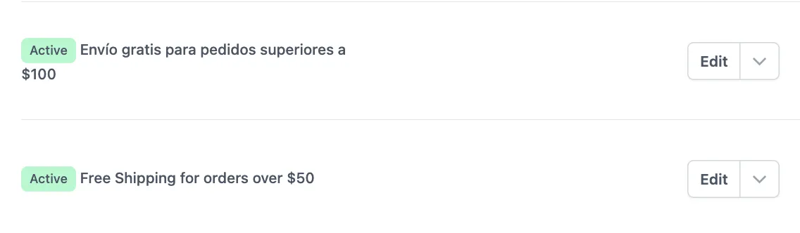 Targeting example showing separate bars for different markets with different shipping goals