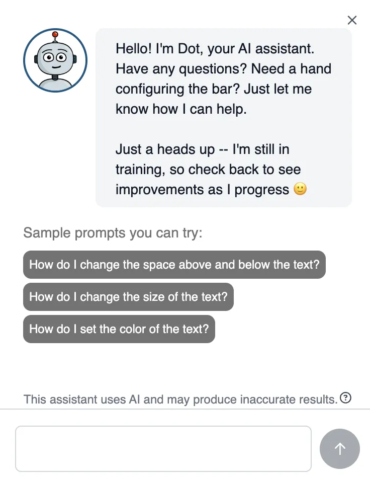 Welcome message displayed when the AI Assistant chat window is first opened